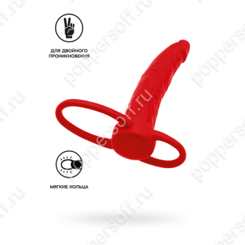 Насадка на пенис для двойного проникновения Black&Red by TOYFA , силикон, красный, 16,5 см