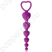 Фиолетовая анальная цепочка с сердечками - 14,5 см