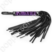 Черная многохвостовая плеть с круглой фиолетовой ручкой-зеброй - 39 см